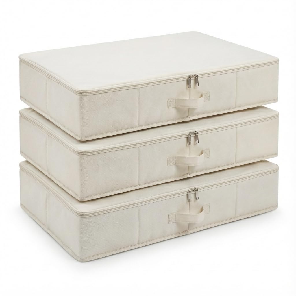 3pcs Lightweight Fabric Folding Under Bed Storage Box with Zip Dust Cover