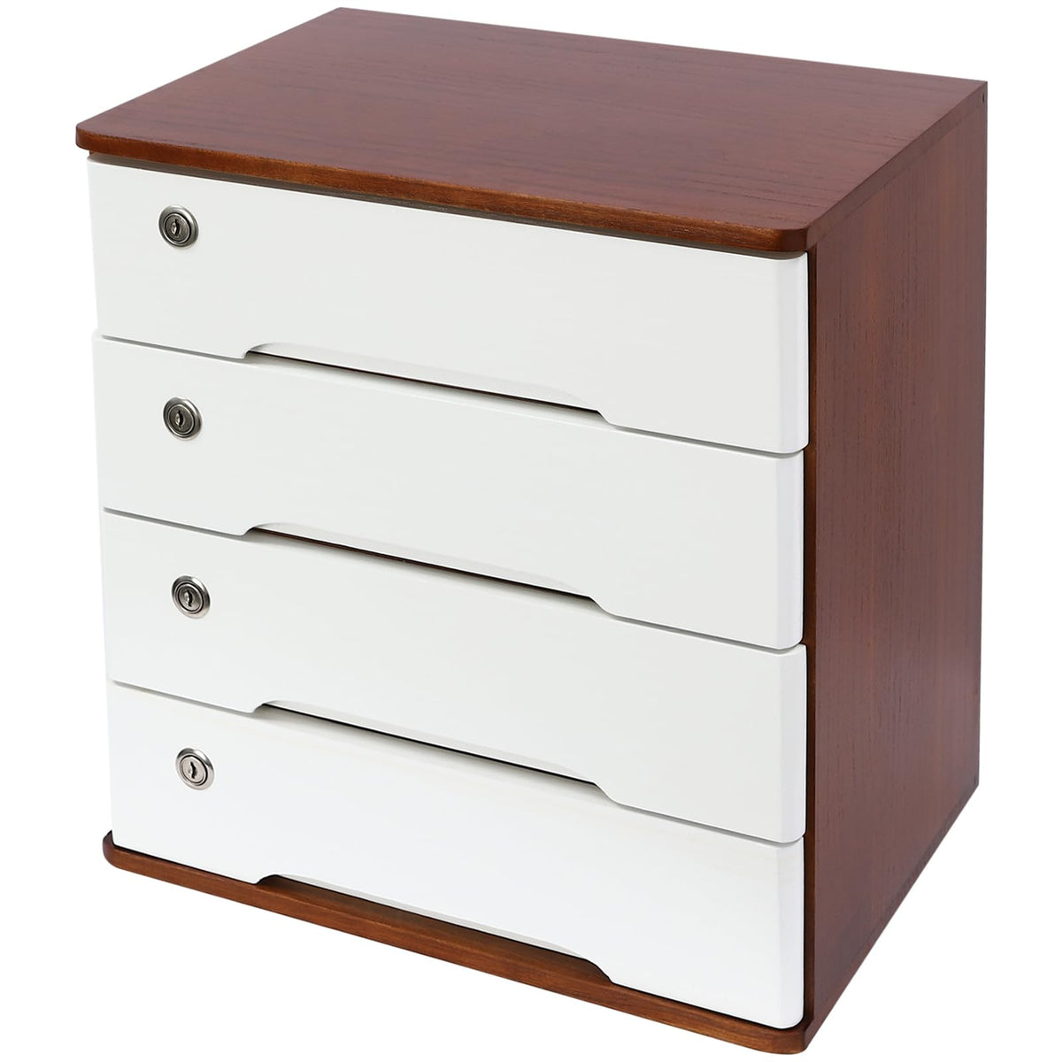 Wood Desk Organizer with 4 Drawers, Lockable Desktop Countertop Storage Cabinet for Home Office Supplies File Tabletop Storage Box, 15.75" x 11.02" x 15.94" (Brown)