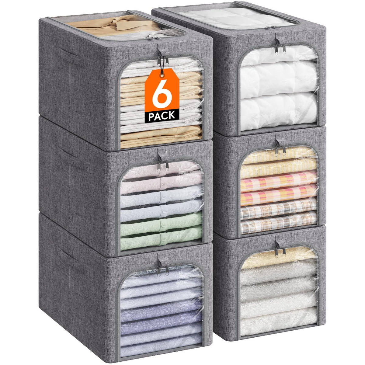 Lifewit 40L Clothes Storage Bins with Metal Frame for Closet, 6 Pack