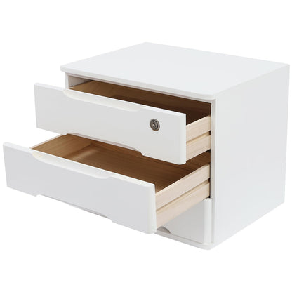 Wood Desk Organizer with 3 Drawers, Lockable Desktop Countertop Storage Cabinet for Home Office Supplies File Tabletop Storage Box, 15.35" x 11.81" x 12.2" (Dark Brown)