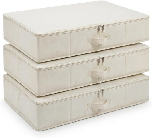 3pcs Lightweight Fabric Folding Under Bed Storage Box with Zip Dust Cover