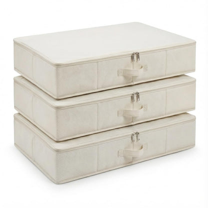 3pcs Lightweight Fabric Folding Under Bed Storage Box with Zip Dust Cover