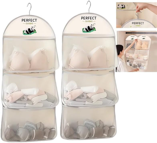 MIUPOO Multi Purpose Multi Layer Mesh Storage Hanging Bag,Hanging Storage with Metal Hanger Mesh Pockets for Bra Underwear Socks,Pockets Hang Store Bag for Door Wall Closet,2 Pieces.