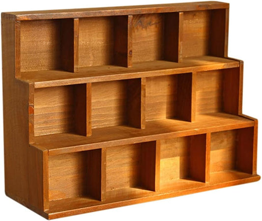 Cabilock Vintage Wooden Stair Storage Cabinet 12 Compartments Multi-Layer Desktop Organizer Shelf for Home D Cor Office Display Case 14.88 X 10.94 X 5.12 Inches