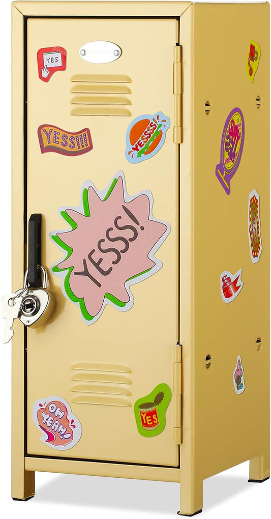 Vercraft Mini Locker for Desk with Lock Keys Metal Desktop Storage,Yellow
