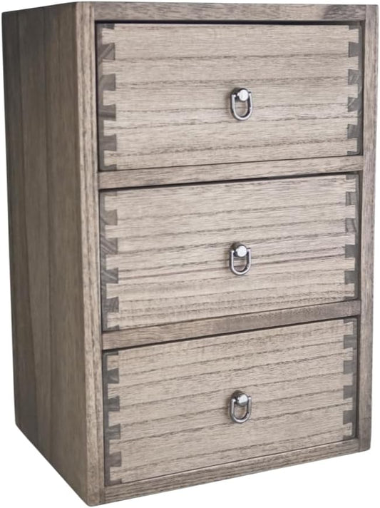 DDYURI Wood Tabletop Storage Cabinet Organization Box Caddy with 3 Drawers for Office Supplies Desktop Dresser Organizer Dark Brown