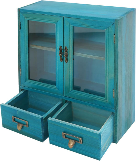 Solid Wood Desktop Organizer with 2 Drawers – Mini Tabletop Storage Cabinet, 2-Tier Desk Organizer for Office, Home, Makeup & Toiletries Storage