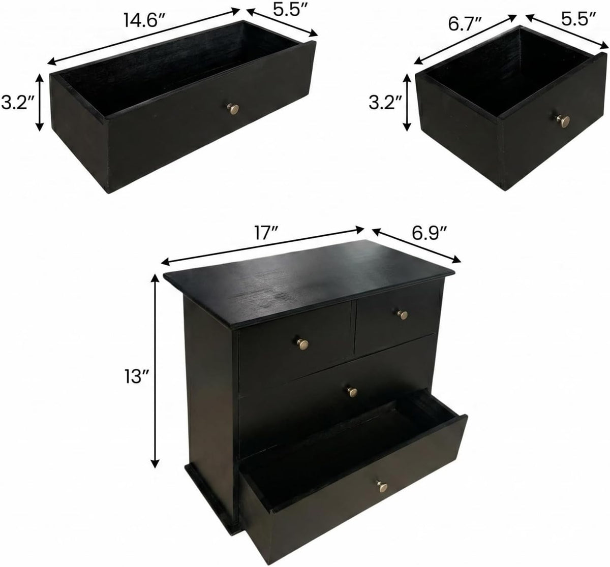 Wooden Drawers Oak Desk Organizer with Drawers，Black