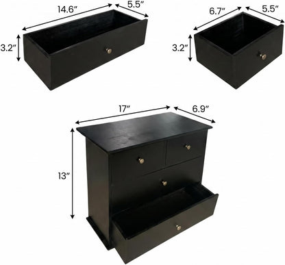 Wooden Drawers Oak Desk Organizer with Drawers，Black