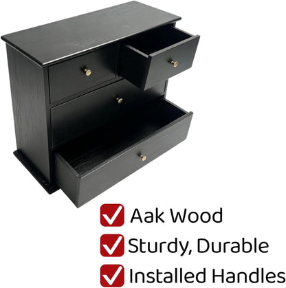 Wooden Drawers Oak Desk Organizer with Drawers，Black