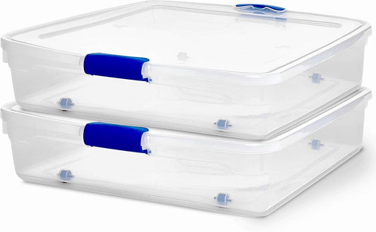 HOMZ Secure Latch, Clear Under Bed Plastic Storage Bins, 56 Quart, 2 Pack