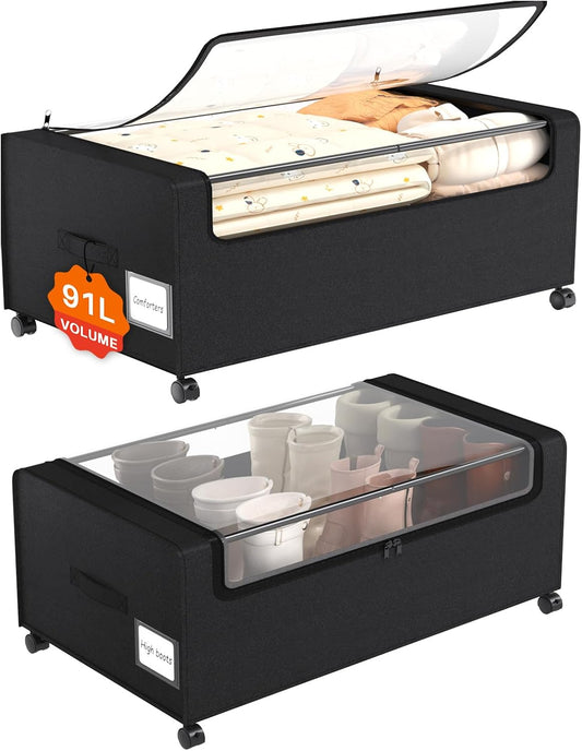 Webetop Under Bed Storage Containers with Wheels, Clear Lid, 2-Pack