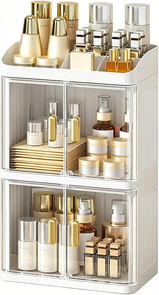 Cosmetics Storage Box Makeup Organizer Desktop Storage Cabinet Dust-Proof Storage Dressing Box- 45x24cm