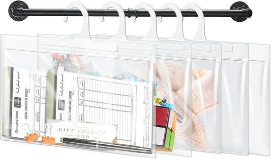 24 Pack Hanging Storage Bags, Large Hook 7.5 x 10.5-inch Clear Plastic Bags for Classroom, Library, and Pharmacy Use