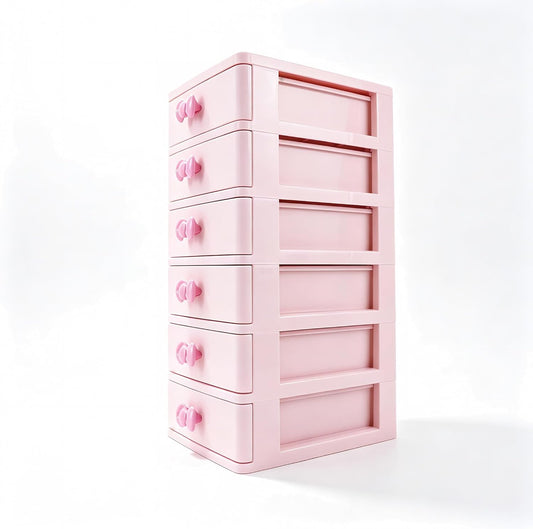 Girls Cute Lovely Color Storage Box Desktop Organizer Bathroom Bedroom Jewelry Storage Box For Storing Small Items (Pink, Six Layers)