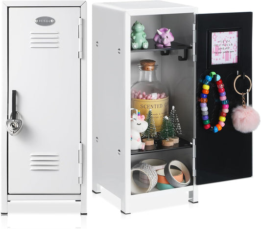 Vercraft 2 Pcs Mini Metal Locker with Lock, 10.8 Inch Safe Box, White