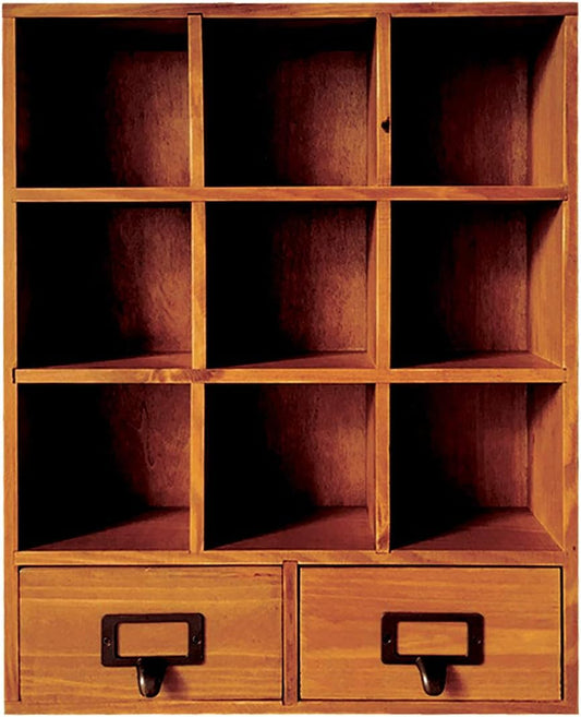 Primo Supply 2-Way Wood Cabinet Cubbies - Rustic Home Decor - Floating Shelves for Storage - Farmhouse Desk Shelf with Drawers - Cube Shelf Display - Vintage Bedroom Decor
