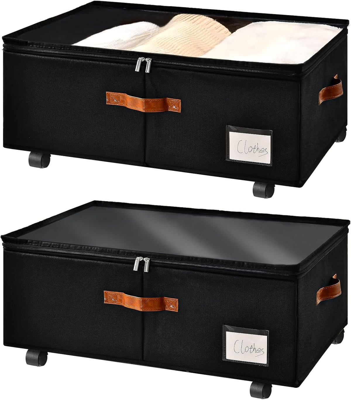 10 inch Height Under Bed Storage with Wheels 2 Pack, Underbed Container