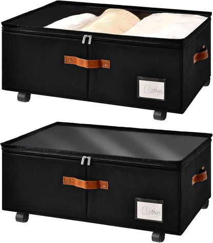 10 inch Height Under Bed Storage with Wheels 2 Pack, Underbed Container
