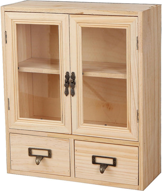 Narrow Vintage Pine Apothecary Cabinet 2 Door 2 Drawer Burlywood