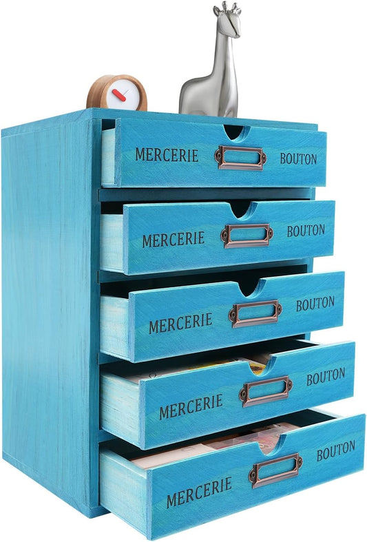 Vintage Wooden Home Office Desk Organizer with 5 Drawers, 10×6.9×12.2in