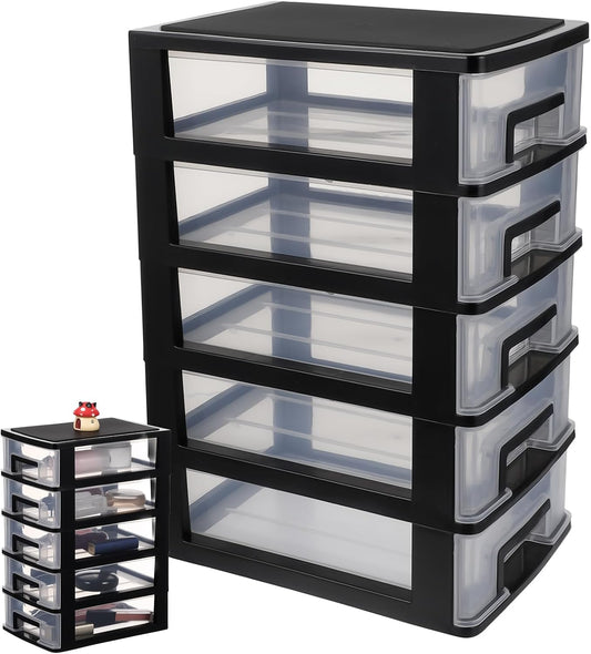 Cabilock 5 Drawer Plastic Storage Organizer Clear Desktop Drawer Storage Cabinet for Office Study Bathroom Craft Supplies