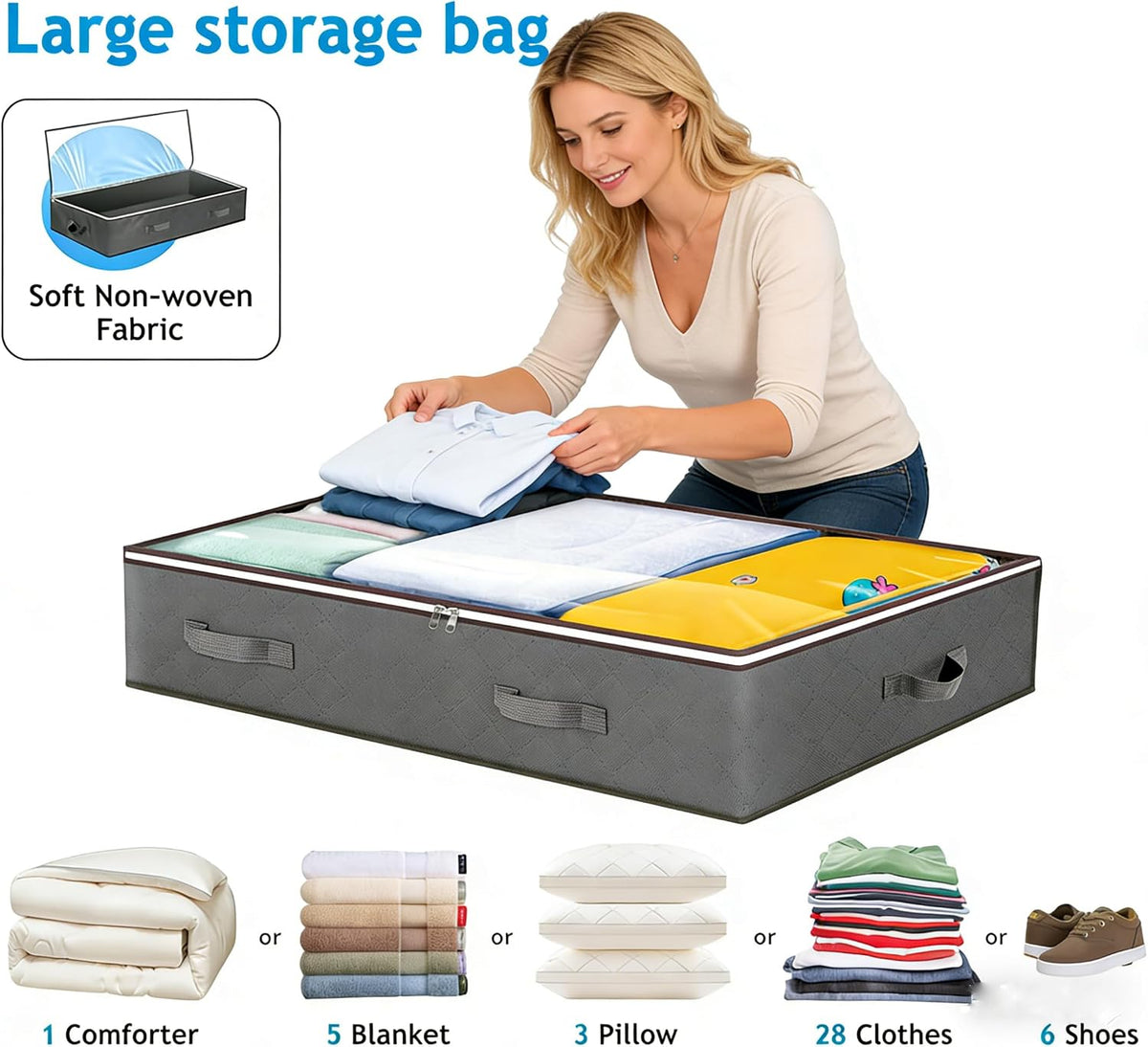 4 Pack 90L Under Bed Storage, Closet Organizers and Storage