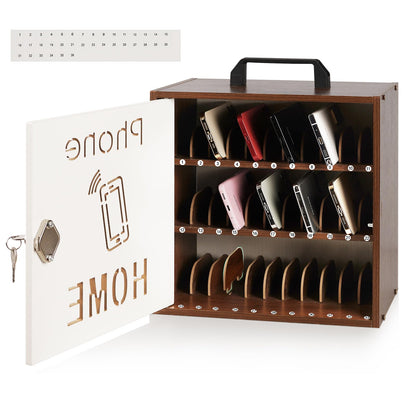 Wooden Phone Lock Box,Adjustable 33 Slots Cell Phone Holder Classroom