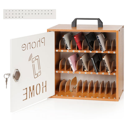 Wooden Phone Lock Box,Adjustable 33 Slots Cell Phone Holder Classroom