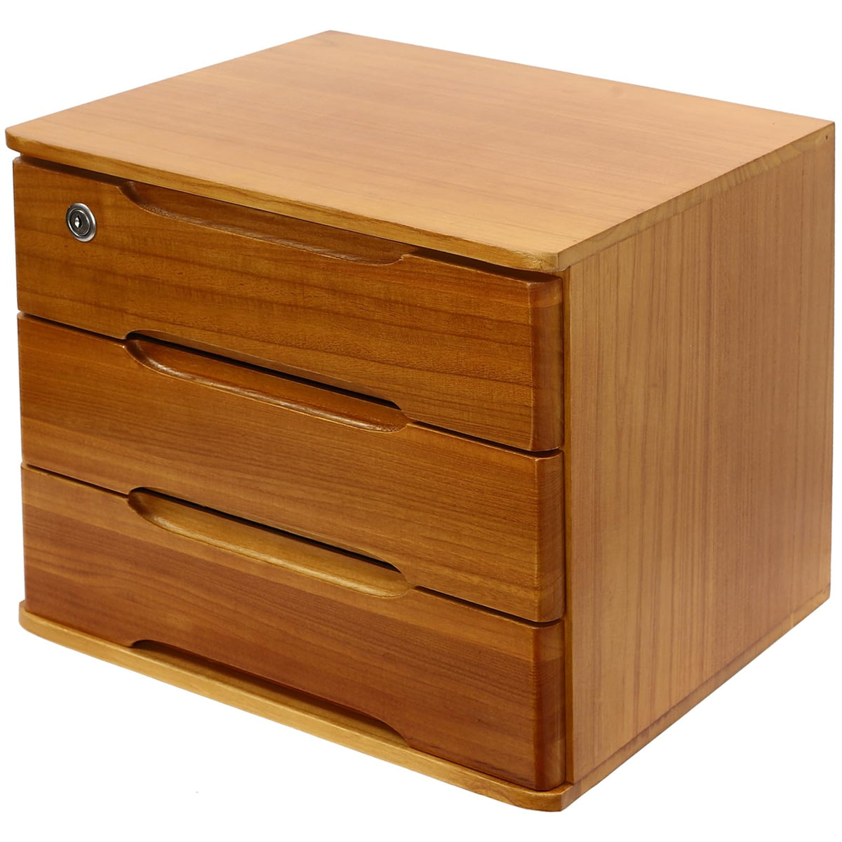 Wood Desk Organizer with 3 Drawers, Lockable Desktop Countertop Storage Cabinet for Home Office Supplies File Tabletop Storage Box, 15.35" x 11.81" x 12.2" (Dark Brown)