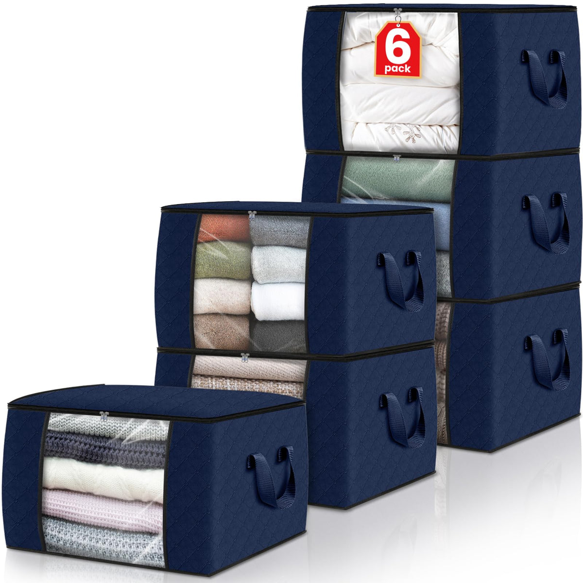 Fab totes 6 Pack Storage Bags for Clothes Blanket Storage Bins with Lids