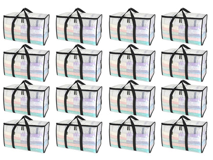 BALEINE 6-Pack Oversized Moving Bags with Reinforced Handles, Heavy-Duty Storage Tote for Clothes, Moving Supplies (Clear, 6-Pack)