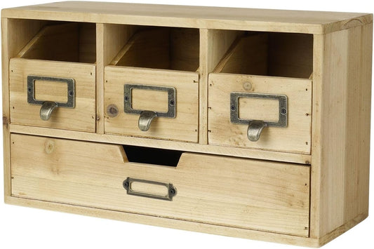 Flexzion Wooden Apothecary Drawers, 4-Drawer Desktop Organizer Cabinet