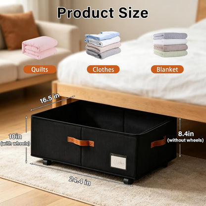 10 inch Height Under Bed Storage with Wheels 2 Pack, Underbed Container
