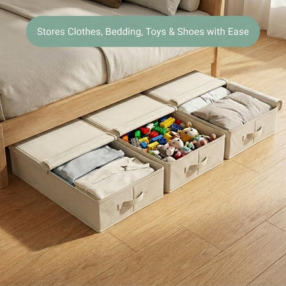 3pcs Lightweight Fabric Folding Under Bed Storage Box with Zip Dust Cover