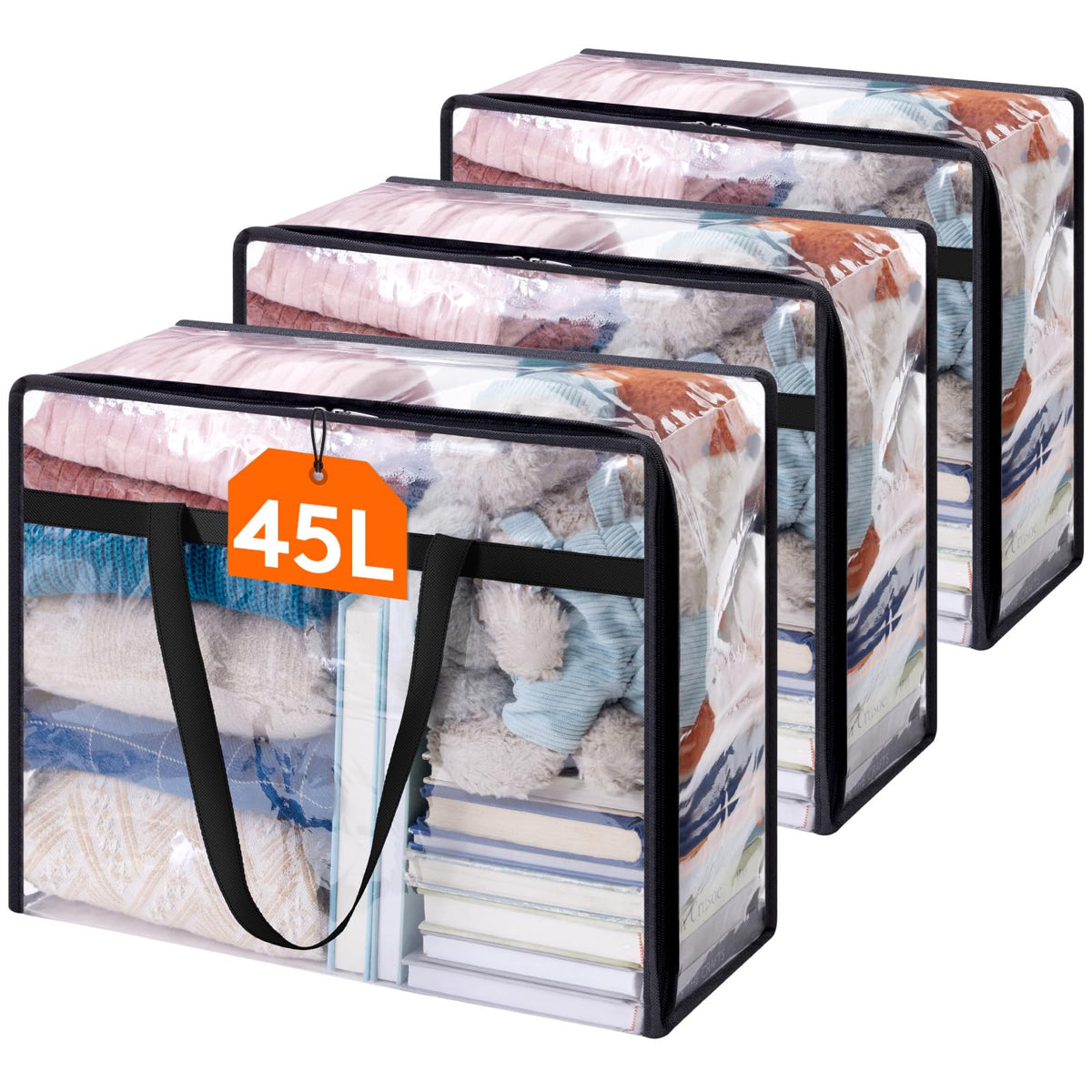Lifewit 45L Clear Clothes Storage Bags,Plastic Foldable Blanket Storage Bag