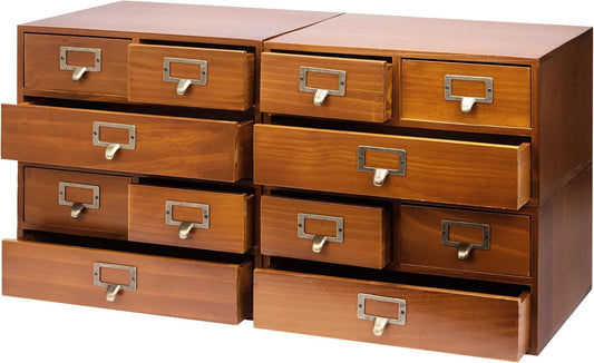 Stackable Modular 4-Pack Vintage Desktop Apothecary Cabinet w/ 12 Drawers - Wood Cabinet for Tabletop - Drawers w/ Label Holders - Desktop Chest Drawer for Rhinestone Bedazzling Crystal Storage