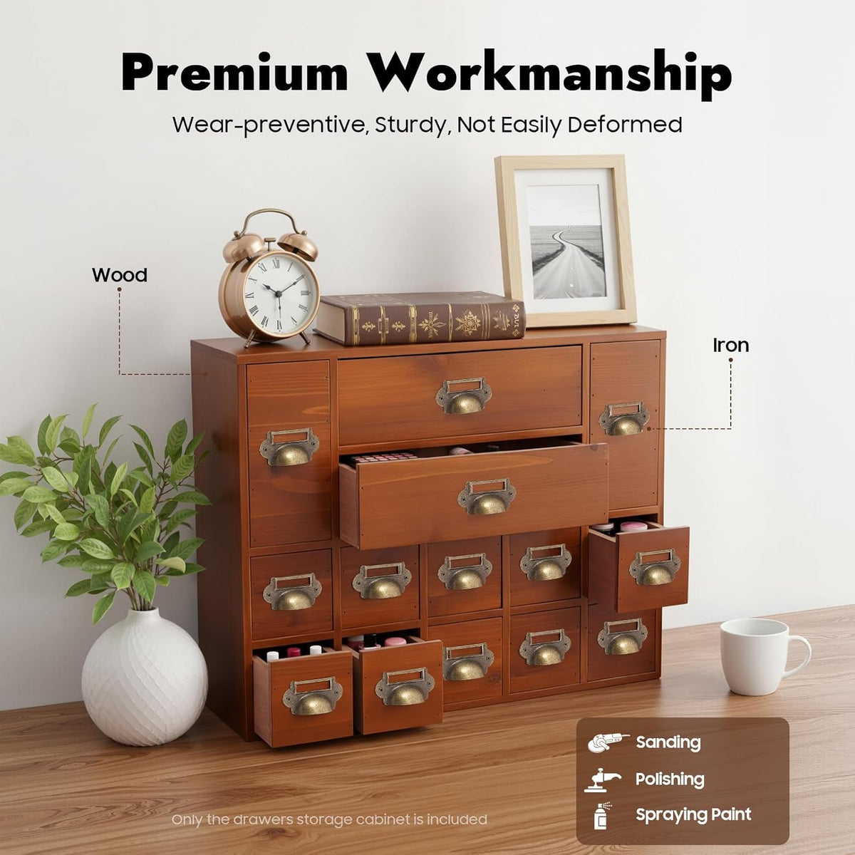 14 Drawers Apothecary Drawers Card Catalog Cabinet,Wooden Storage Box with Drawers,Library Card Catalog Cabinet for Desktop Organizer,Brown