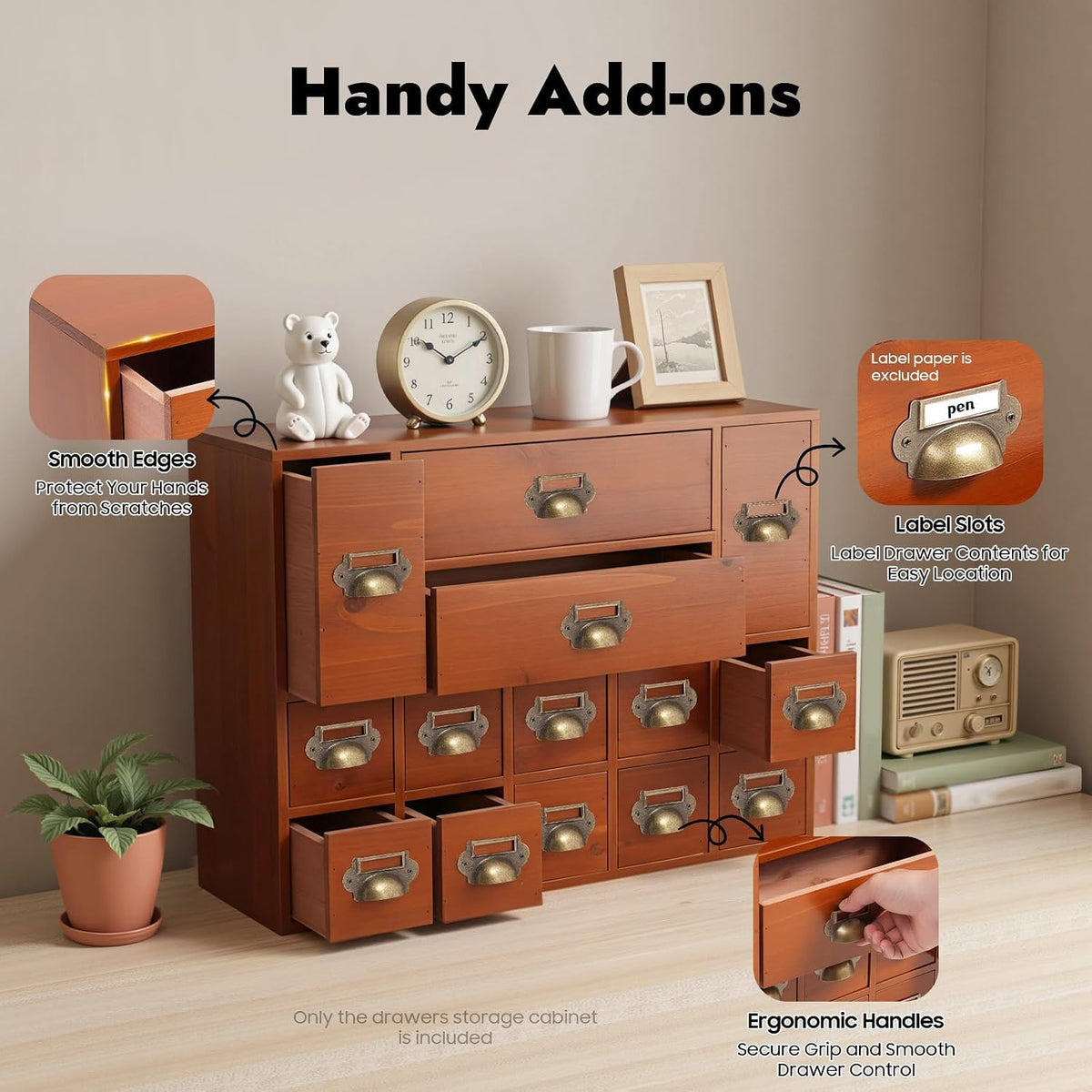 14 Drawers Apothecary Drawers Card Catalog Cabinet,Wooden Storage Box with Drawers,Library Card Catalog Cabinet for Desktop Organizer,Brown