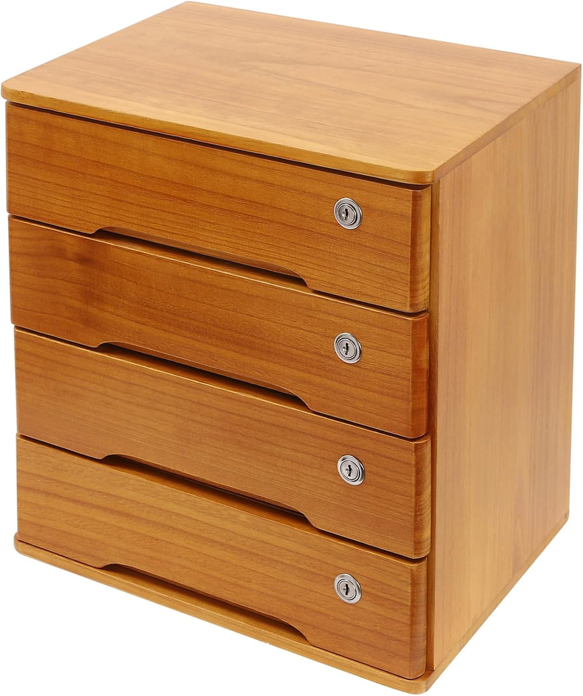 Wood Desk Organizer with 4 Drawers, Lockable Desktop Countertop Storage Cabinet for Home Office Supplies File Tabletop Storage Box, 15.75" x 11.02" x 15.94" (Brown)