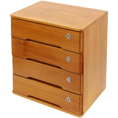 Wood Desk Organizer with 4 Drawers, Lockable Desktop Countertop Storage Cabinet for Home Office Supplies File Tabletop Storage Box, 15.75" x 11.02" x 15.94" (Brown)