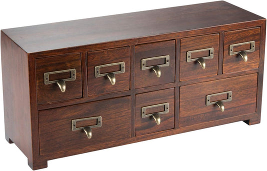 Under Display Monitor Traditional Medicine Cabinet - Desktop Wide & Small Cabinet w/ 8 Drawers - Tabletop Apothecary Cabinet - Pre-Assembled Oriental Furniture - Vintage Card Catalog - Chest Drawer