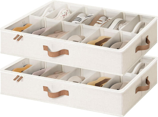 StorageWorks 2-Pack 24-Pair Under Bed Shoe Storage Organizer, Beige