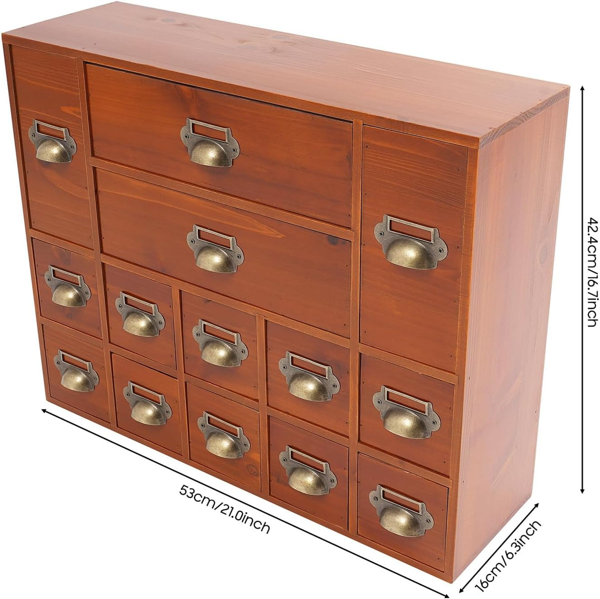 14 Drawers Apothecary Drawers Card Catalog Cabinet,Wooden Storage Box with Drawers,Library Card Catalog Cabinet for Desktop Organizer,Brown
