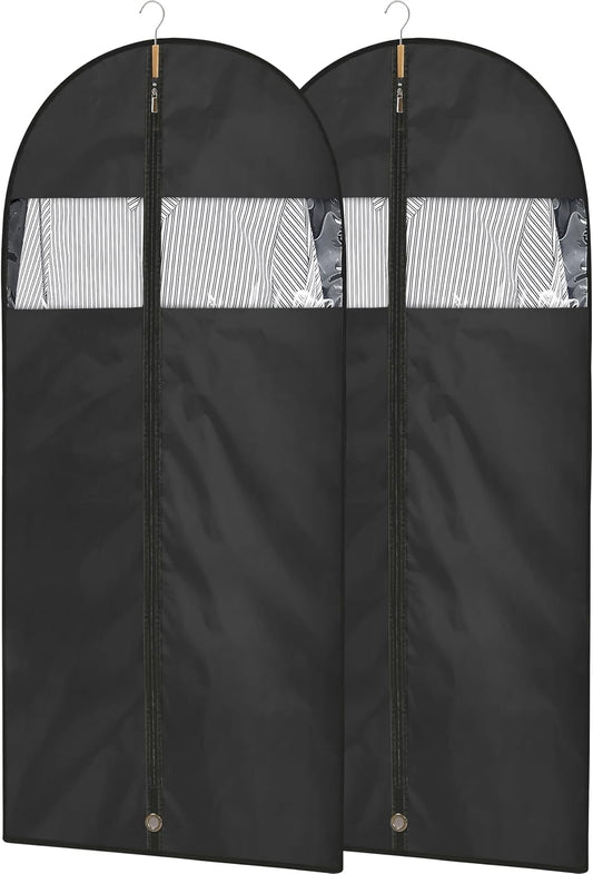 Garment Bags for Hanging Clothes, 50" Suit Bags for Closet Storage, 2-Pack Garment Covers with Clear Window, Foldable Clothing Bags for Suits, Jackets & Dresses (Black)