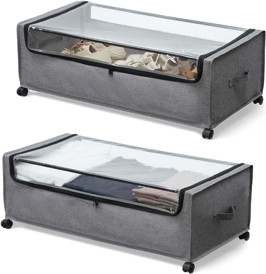 Under Bed Storage with Wheels, Large Storage Organizer with Clear Cover