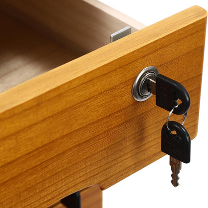 Wood Desk Organizer with 4 Drawers, Lockable Desktop Countertop Storage Cabinet for Home Office Supplies File Tabletop Storage Box, 15.75" x 11.02" x 15.94" (Brown)