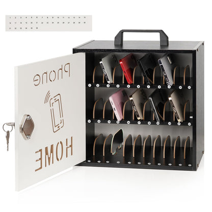 Wooden Phone Lock Box,Adjustable 33 Slots Cell Phone Holder Classroom