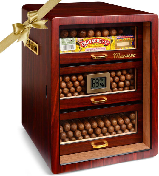 150-Count Ebony Cigar Humidor Cabinet with Digital Hygrometer,Gift