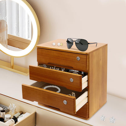 Wood Desk Organizer with 4 Drawers, Lockable Desktop Countertop Storage Cabinet for Home Office Supplies File Tabletop Storage Box, 15.75" x 11.02" x 15.94" (Brown)
